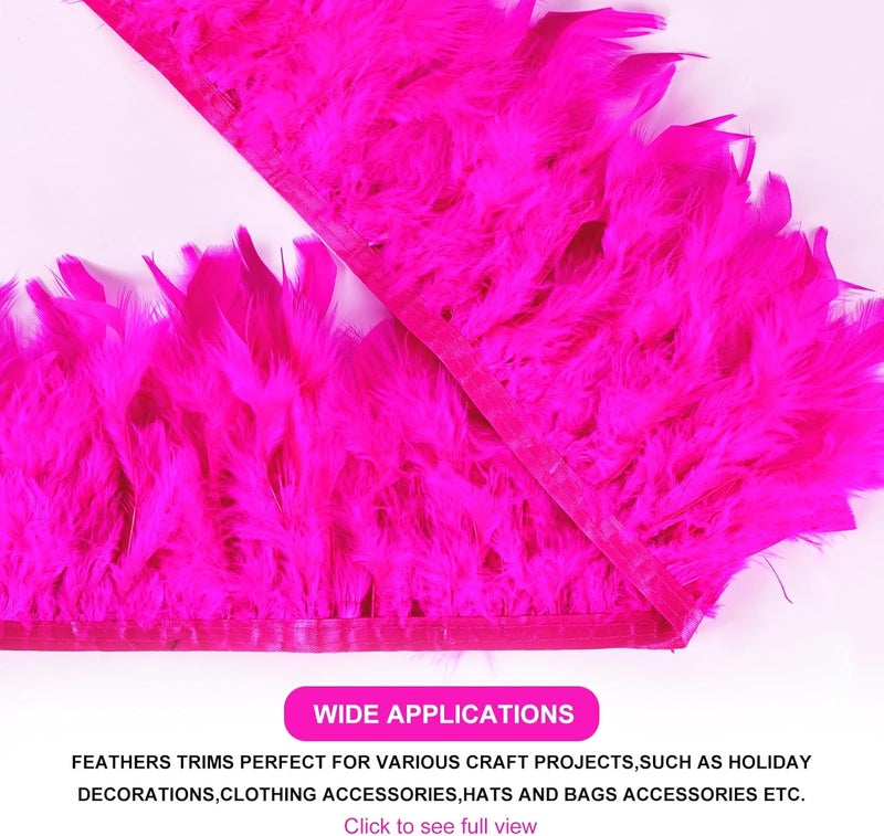 MAOFENG 2 Yards Natural Turkey Feathers Trim Sewing Fringe Fashion Dress Sewing 4-6inch for DIY Handicrafts Costumes Decoration,Hot Pink - Image 4